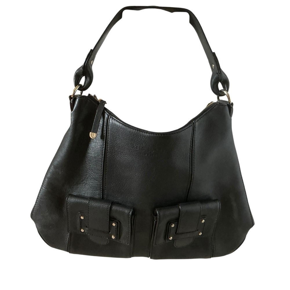 Kate spade black pebbled leather tronar pockets boho shoulder tote handbag